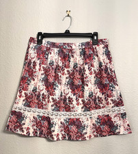 Ezra Women Teen Skirt L Multicolor Floral Lace Trim Zipper Closure Made In USA