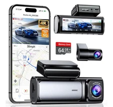Affver 4K Dash Cam Front and Rear, Built-In 5G Wifi GPS, 64GB Card Included