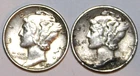 (2) Mercury Dimes - 1939P(Extra Fine) 1944P(Extra Fine) - #1581ED