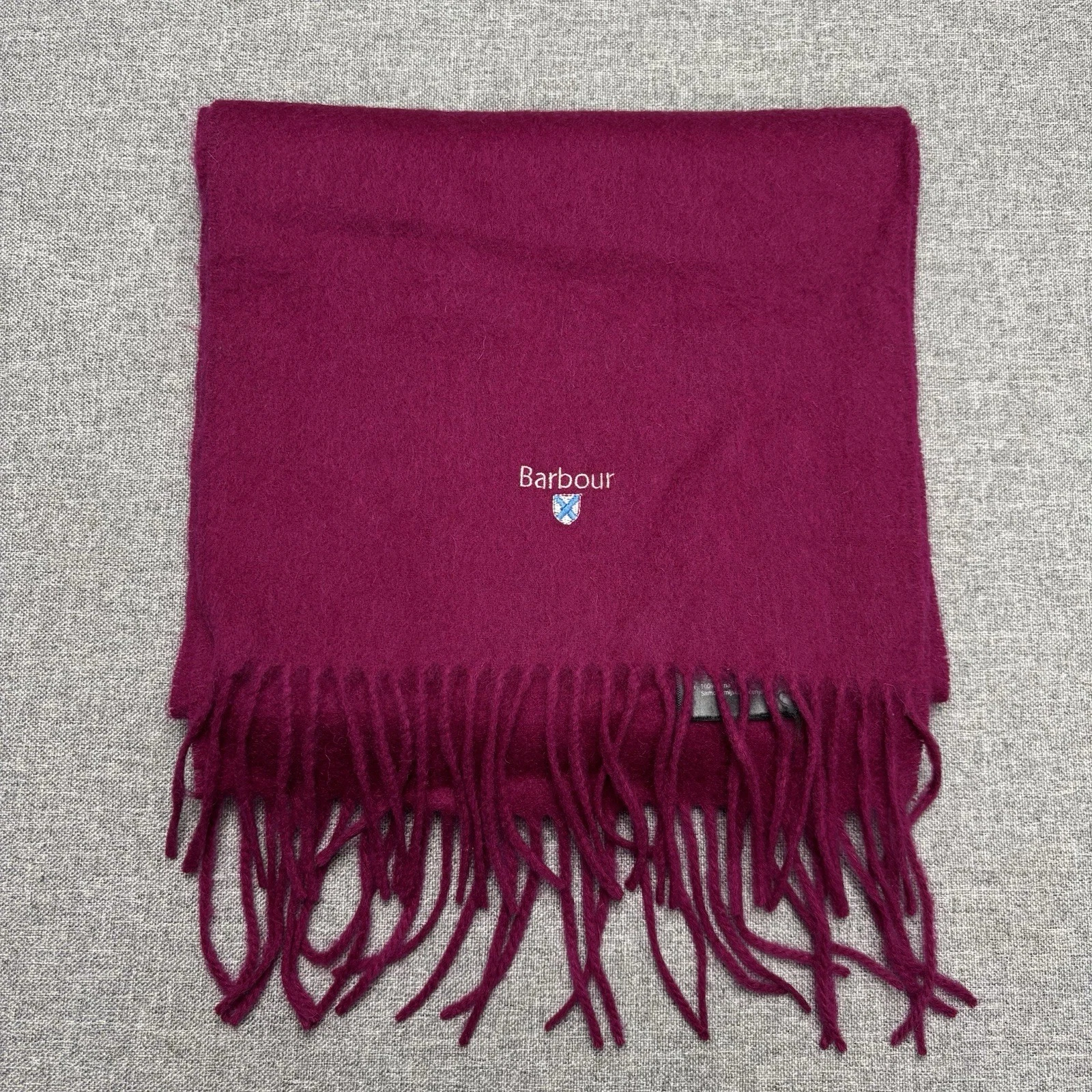 Barbour scarf Lambswool Pink Plain Muffler Tasselled Unisex
