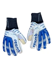 Reusch Soccer Goalkeeper Gloves 10 ESS Ortho Tec R1 Men’s White Blue Supersolid