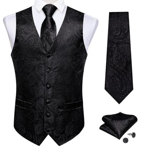 Men's Tuxedo Vest & Bowtie/Necktie Set, Classic Formal Waistcoat Paisley Floral - Picture 137 of 224