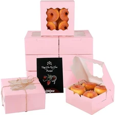 qiqee Pink Bakery Box with Window 60packs 6x6x3 Pink Cookie Boxes Pastry Box ...