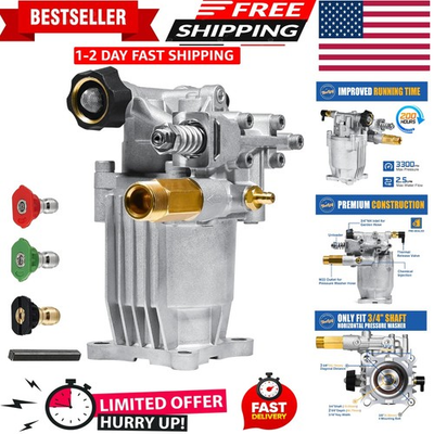 #ad 3 4quot; Shaft Horizontal Pressure Washer Pump 2600 3300 PSI @ 2.5 GPM Power W... $98.09