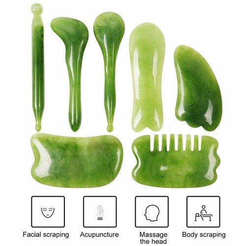 7PCS Gua Sha Natural Resin Quartz Stone Shape Facial Body Massage Board Tool Set - Picture 2 of 12