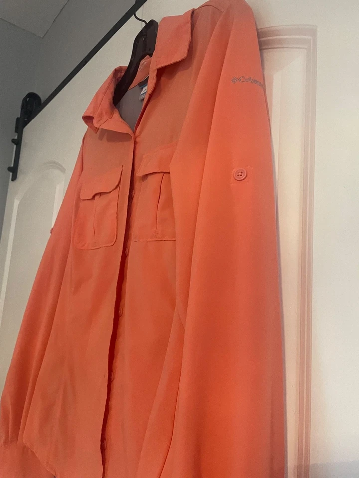 Columbia женщин персиковый оранжевый длинным рукавом на пуговицах логотип рубашка M верхняя блузка - Изображение 4 из 4