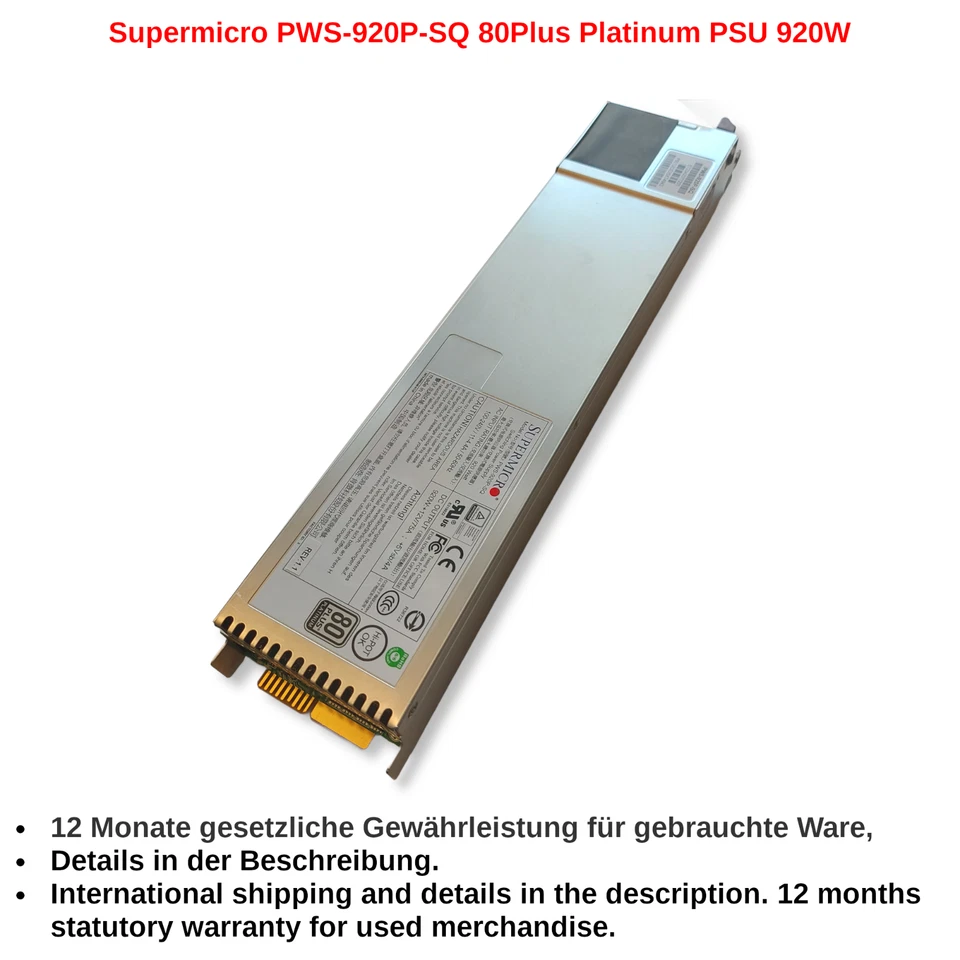 Supermicro PWS-920P-SQ 80Plus Platinum PSU 920W - Bild 2 von 4
