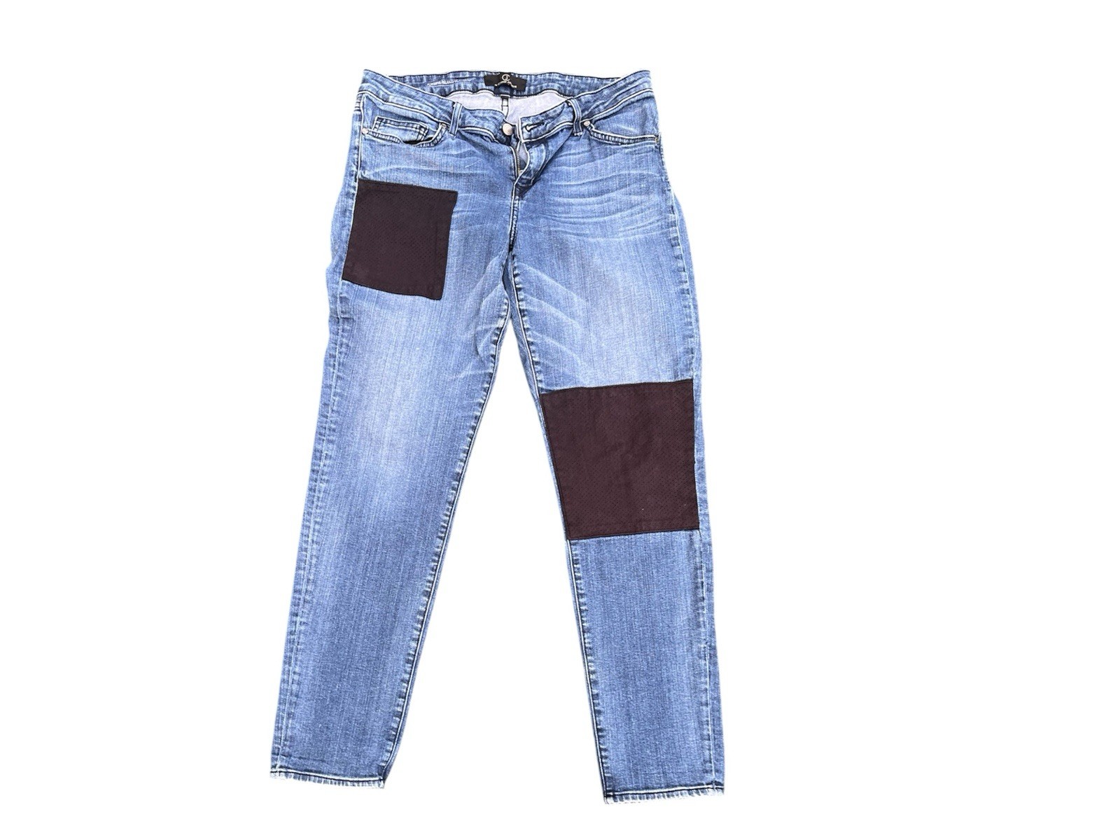 Women Blue Jeans with designer, black frontal pat… - image 4