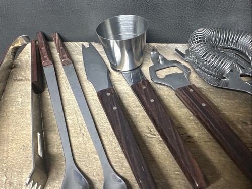 Vintage Mid Century Bar Ware Barkeeper Untencil Kit Edelstahl Holz Made in Japan - Bild 3 von 5
