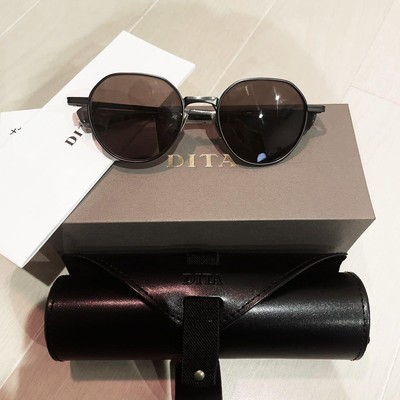 Dita Vers One Round Frame Sunglasses Black Metal with Cellart Glasses Case Box