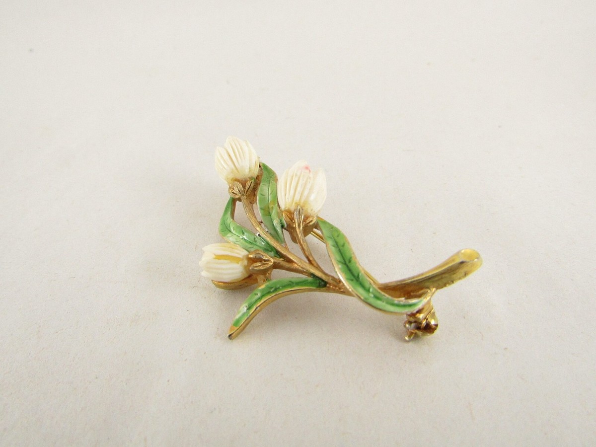 Vintage Gold-Tone JJ (Jonette Jewelry White Flower Pin EUC