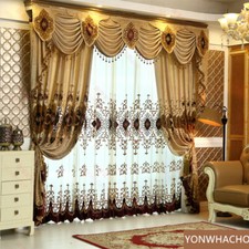 New European embroidery beige cloth blackout curtain valance tulle panel C017