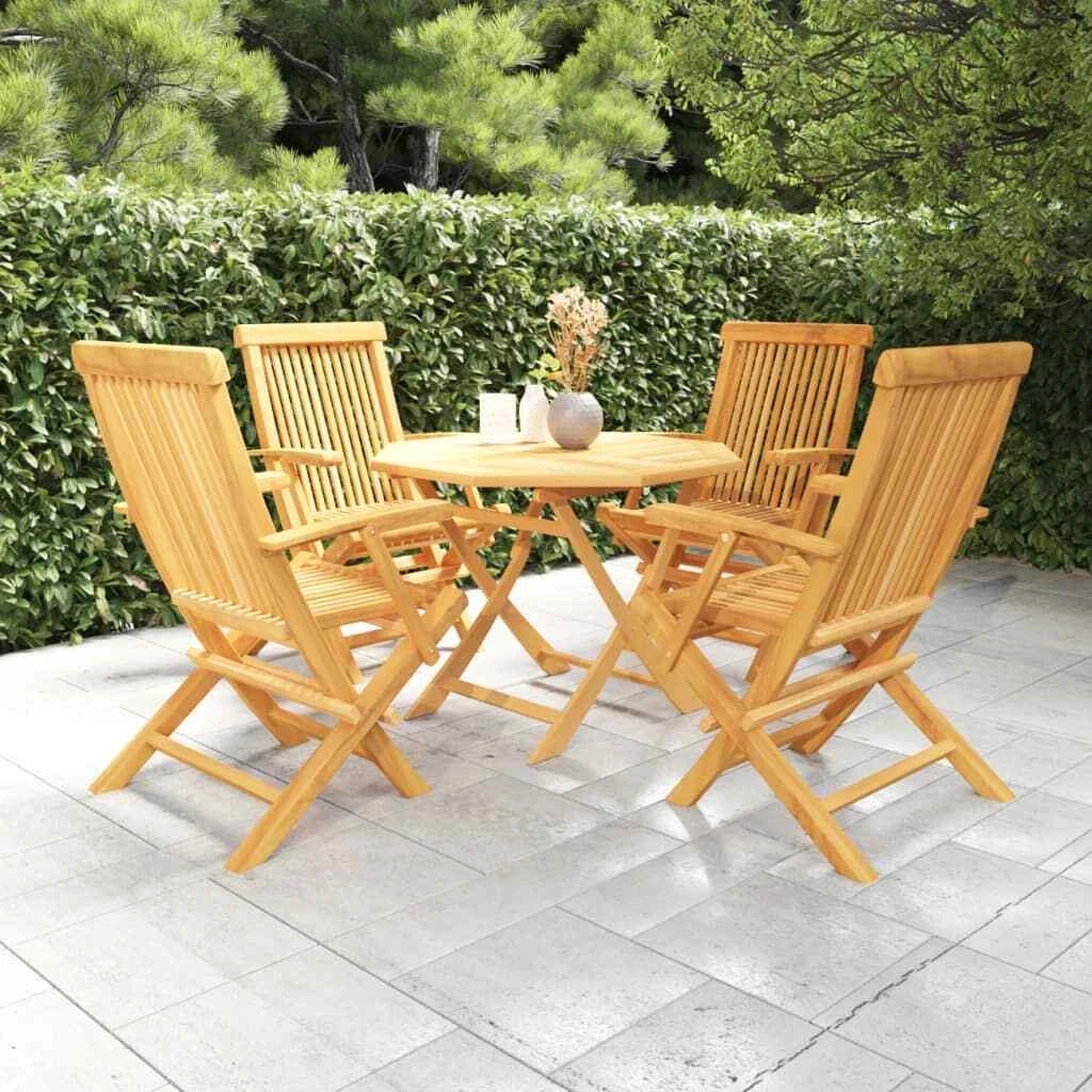 5 Piece Solid Teak Wood Patio Dining Set Folding Table Chairs
