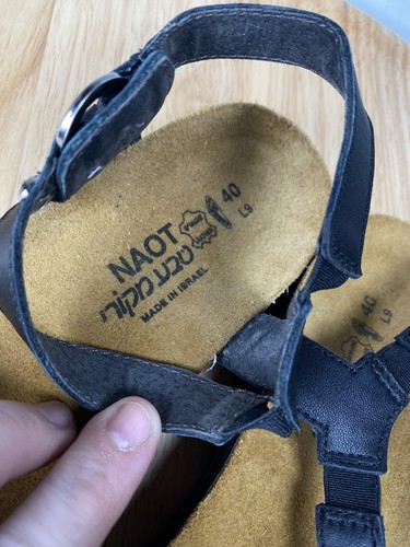 Naot Womens Sabrina Sandal Size 39 8 Black Tan Leather Cork Insole Strappy Shoe - Picture 7 of 11