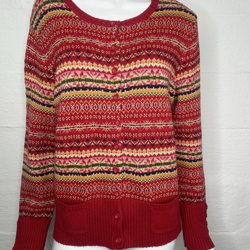 Tiara Sweater Red Multicolor Cardigan Fair Isle Womens Size XL Rustic Cabin - Picture 12 of 13