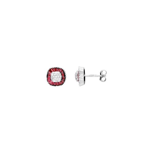 orecchini lobo argento 925 anallergico rodiato zirconi 4you rosso rosa - Foto 1 di 4