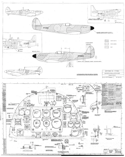 SUPERMARINE SPITFIRE PLANS Mk I DRAWINGS WW2 BLUEPRINTS 1940's period issue RAF