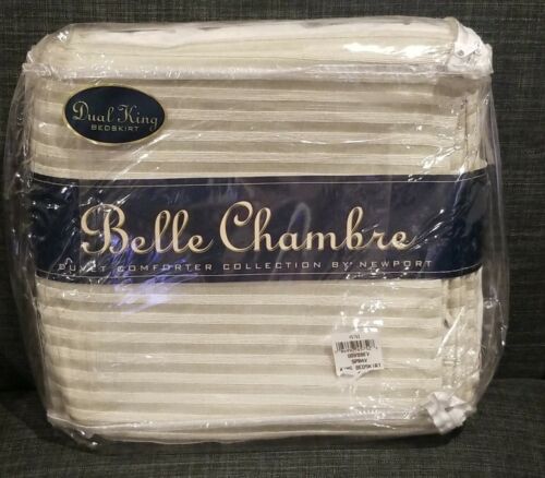 BELLE CHAMBRE quilted Bed Skirt King Dual tan beige 14" drop NEW IN PACKAGE