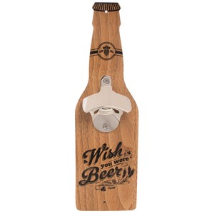 "Wish You Were Beer" Wall Mount Hanging Wood Bottle Opener Magnetic Cap Catcher