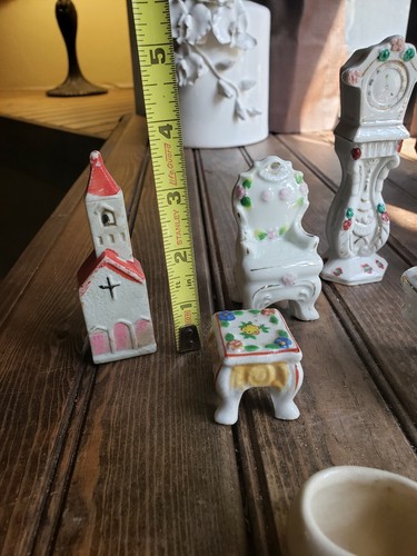Vintage Occupied Japan Figurines Lot Porcelain Ceramic CHAIR CLOCK Dollhouse etc - Picture 5 of 12