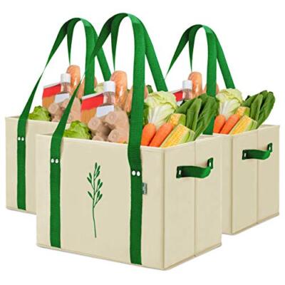 GROCERY BAGS Reusable Tote Shopping Bag Straps Taupe 3 Pcs GREEN BULLDOG BAGS