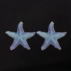 Women's Blue Crystal Rhinestone Large Sea Star Starfish Stud Earrings