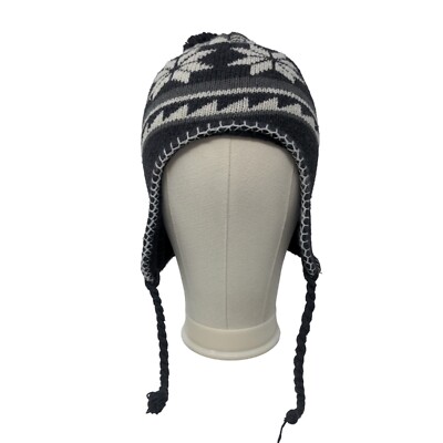 Unbranded Men's Knit Beanie Hat Cap Gray Fair Isle 100% Acrylic