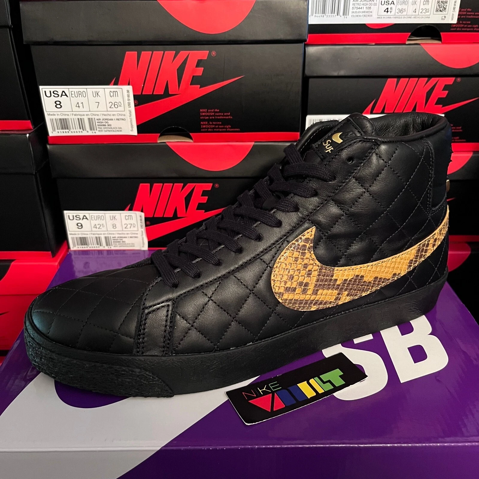 Taille 12   Blazer Supreme x Nike SB Mid QS noir DV5078 001   LIVRAISON LE JOUR MÊME