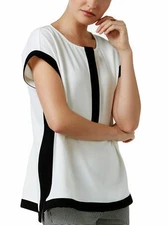 ALFANI Size 6 Colorblocked Boxy Scoop Neck Pull Over Top Soft WHITE