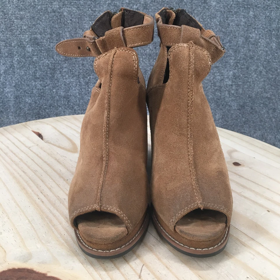 Ariat Botas Mujer 6 Cuñas Botines Cuero Marrón Punta abierta Informales Cremallera Trasera Foto 3 de 4