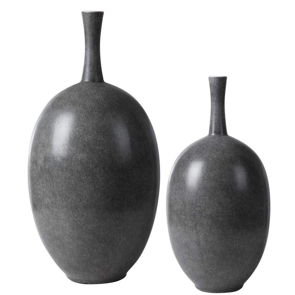 UTTERMOST 17711 RIORDAN SET OF 2 CONTEMPORARY MODERN MARBLED CERAMIC VASES — 第 2/3 张图片