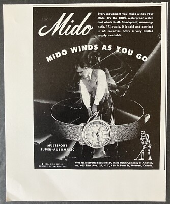 1944 Mido Watch Company Super-Automatic Winds as You Go Golfer Vintage Print Ad