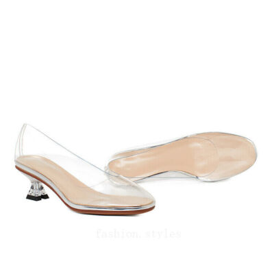 Fashion Women's OL Round Toe Clear Shoes Low Heels PU Leather Slip on Pumps 