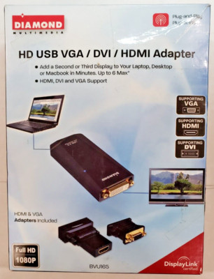 NEW Diamond BVU165 HD USB DVI HDMI Adapter Full HD 1080p NEW VGA Laptop Desktop