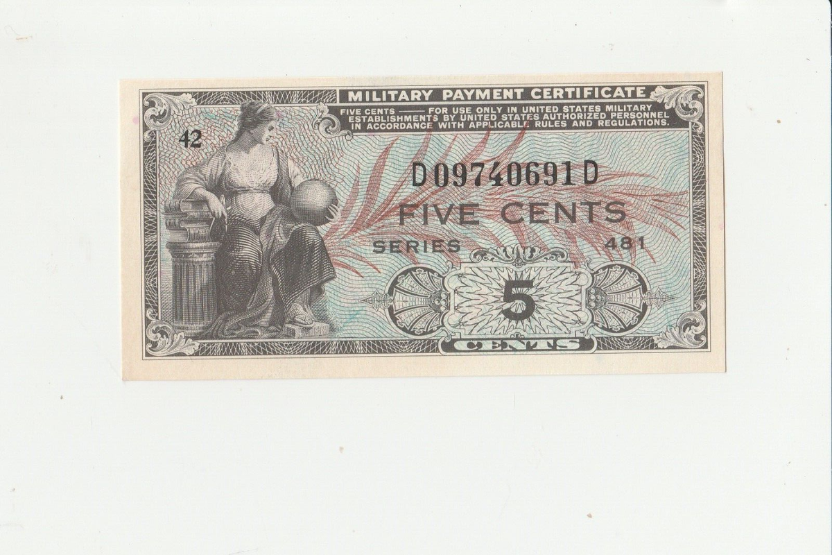 Military Payment Certificate 1950s MPC Series 481 5C US Five Cent