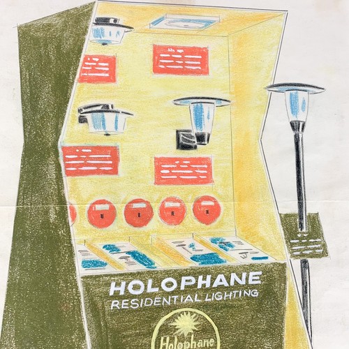 Vintage Holophane Logo Advertising Painting Illustration Sketch Mid Century Mod - Picture 3 of 9