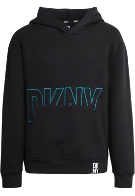DKNY Boys Pullover Sweatshirt - Soft Fleece Stylish Logo Hoodie - Black Size 7