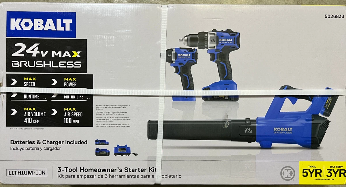 Kobalt 3 Tool Combo Kit w2 Batteries Charger drill driver impact