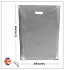 SILVER PLASTIC BAGS - 100 Pack  GIFT SHOP CARRIER SHOPPING BAG - 10x12x4 Inches