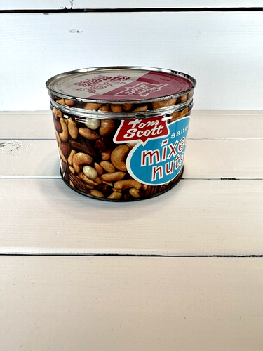 Vintage Tom Scott 13 Oz Salted Mixed Nuts Tin With Lid - Picture 4 of 6
