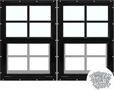 2 Pcs Black Flush Mount Shed Window with Tempered Glass and Screen Household Win