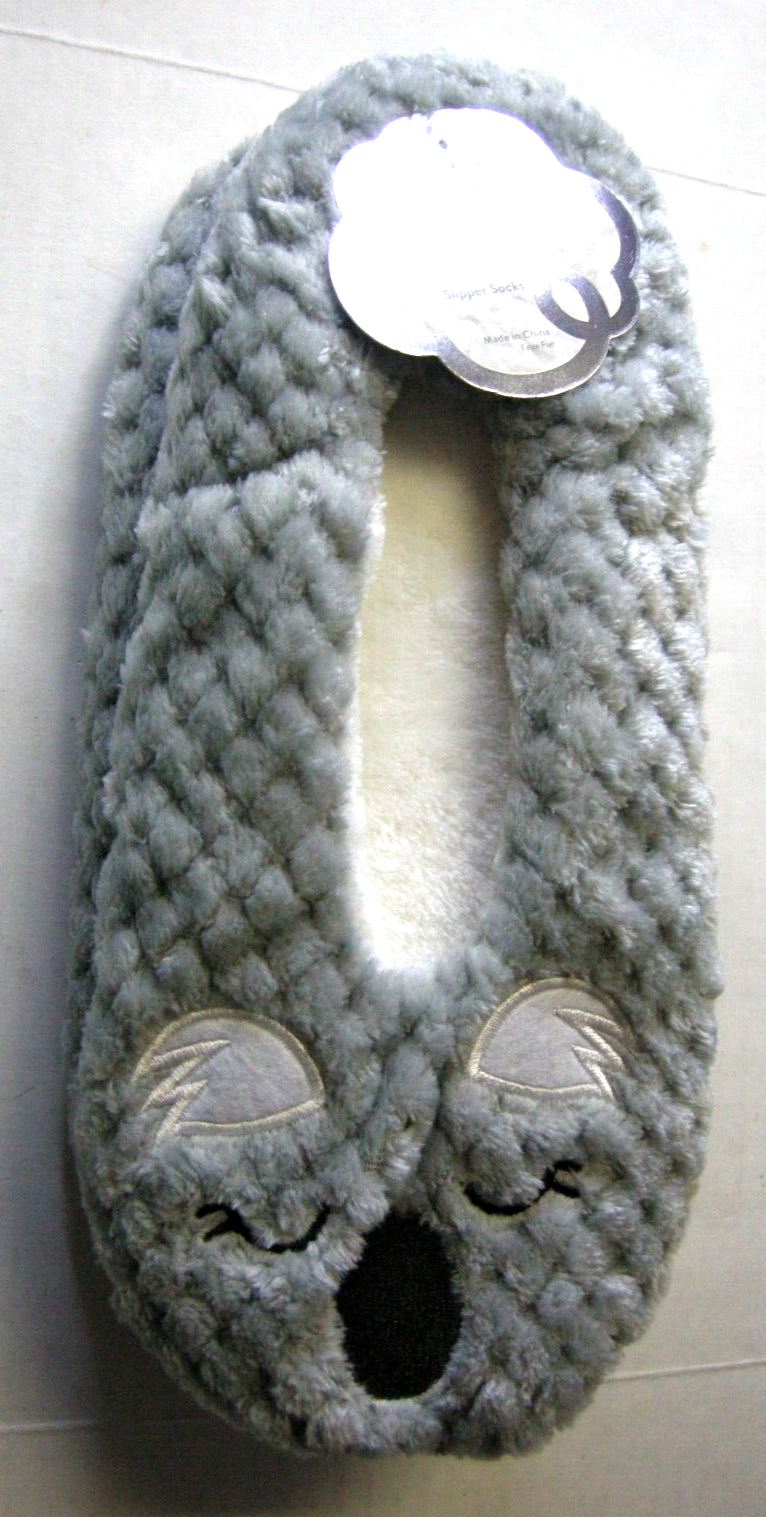 Slippers, Ladies Gray Koala Plush By Fuzzy Badda, One Size (Shoe Size 7-9.5),New-image