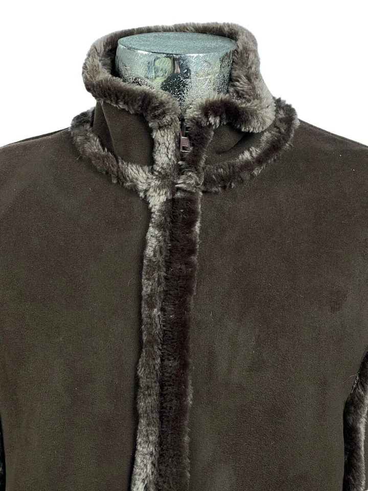 Chaqueta de piel de oveja vintage talla S/M 10-12 marrón imitación mujer sobre abrigo EU40 Foto 3 de 4