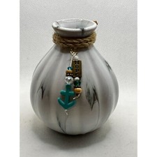 Ceramic Nautical Bud Vase Blue/Gray Glaze and Charm Anchor Hope Sign