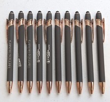 10ct Lot Misprint Metal Retractable Soft Touch Stylus Pens: SLATE GRAY ROSE GOLD