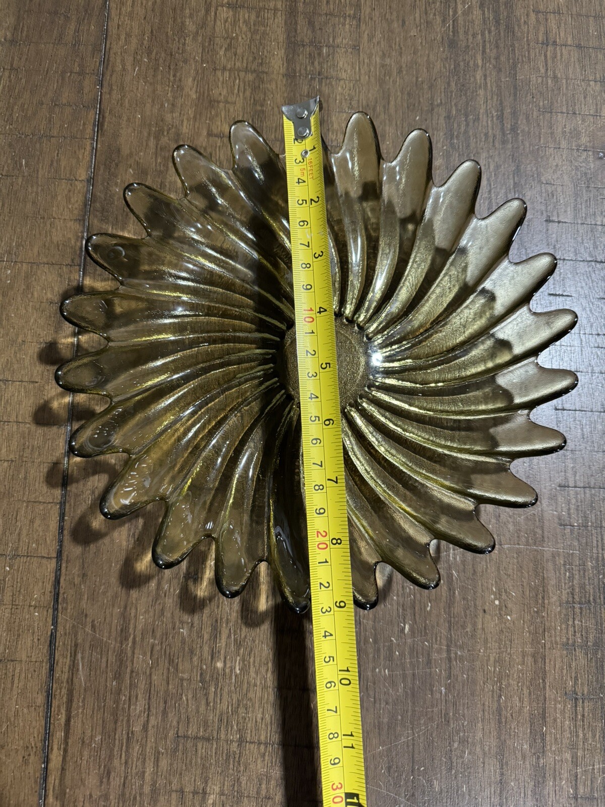 Vintage Fostoria 9” Centerpiece Bowl Dish Yellow Amber Glass Flower Petals EUC