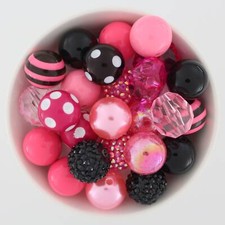 Chunky Bubblegum Beads 20mm, Mixes, Hot Pink and Black, for Beadable Crafts