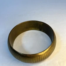 Brass Boho Bangle Bracelet Perforated Vertical Lines Pattern Vintage