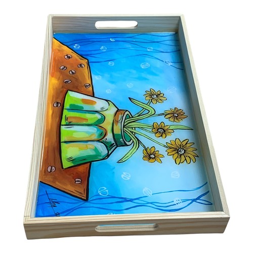 Hand Painted Wooden Serving Tray with Handles 9”X15.2” Cuban Art By LISA - Picture 5 of 9
