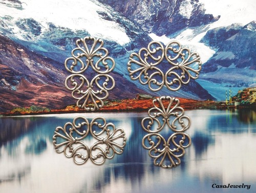 #1936 ANTIQUED .925 STERLING SILVER PLATED OVAL OPEN FILIGREE CONNECTOR - 4 Pcs - Picture 1 of 3